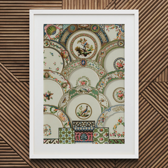 Decorative Plates - Auguste Racinet Illustrated Art Print / Canvas Framed Artwork Intricate Collage Vintage Porcelain Plates Decorative