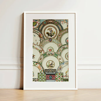 Decorative Plates - Auguste Racinet Illustrated Art Print / Canvas Framed Artwork Intricate Collage Vintage Porcelain Plates Decorative