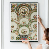Decorative Plates - Auguste Racinet Illustrated Art Print / Canvas Framed Vintage China Plate Patterns Birds Racinet’s, Illustration, Prints