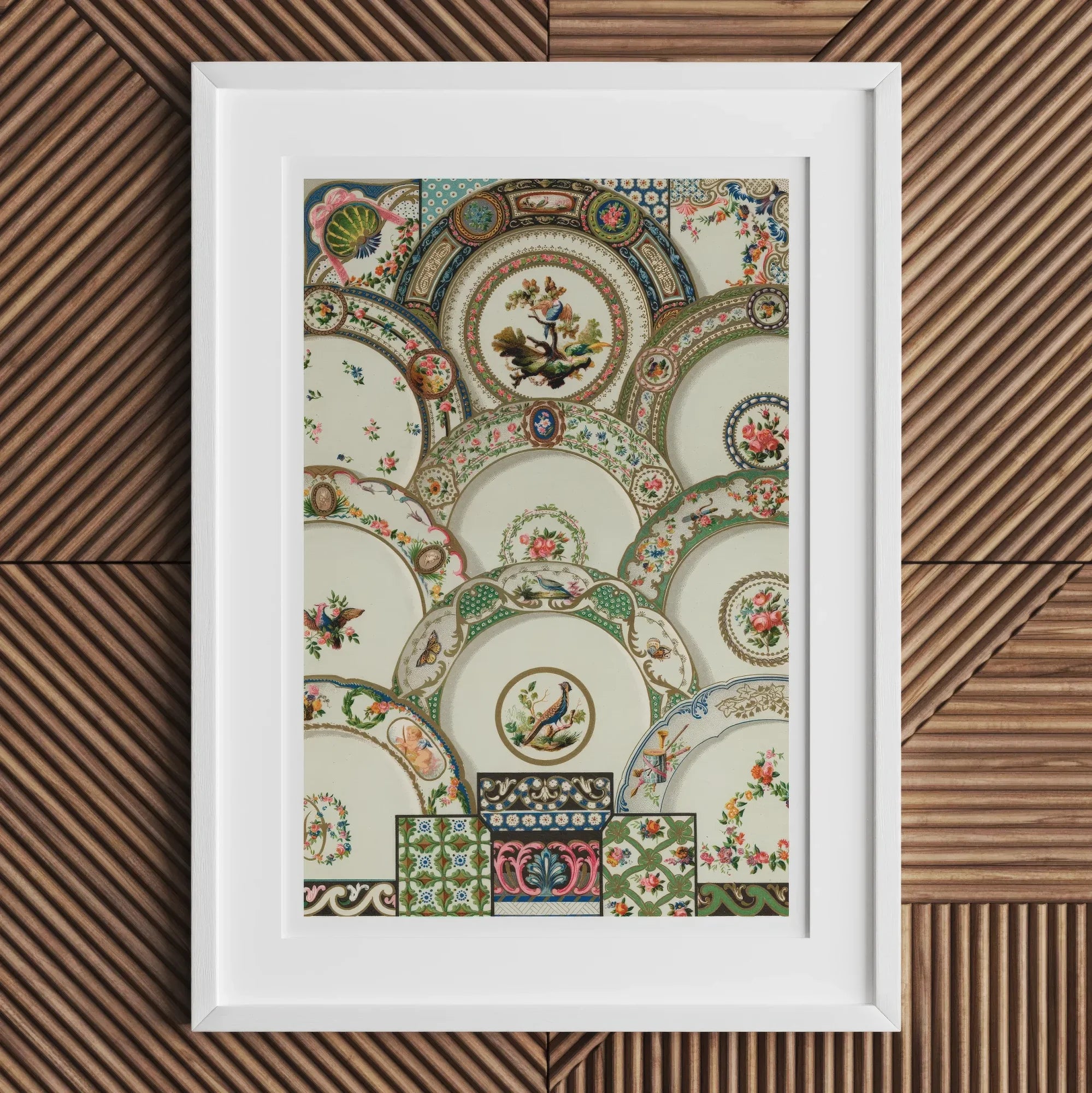 Decorative Plates Auguste Racinet Illustrated Art Print, Framed Artwork Intricate Patterns Ornate Plates Decorative Designs