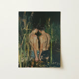 In Deep - Gay Asian Lovers Art Print / Canvas Rectangular Painting Two Shirtless Men Tall Green, Small Harbor Prints