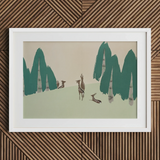 Deer - Kamisaka Sekka Woodland Forest Art Print / Canvas, 30x20’’ / 76x51cm / White Frame / Matboard, Posters Prints & Visual Artwork, Toby