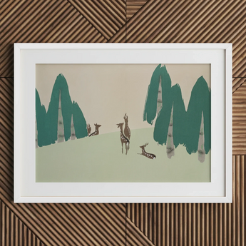 Deer - Kamisaka Sekka Woodland Forest Art Print / Canvas, 30x20’’ / 76x51cm / White Frame / Matboard, Posters Prints & Visual Artwork, Toby