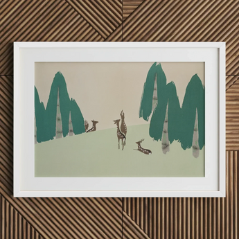 Deer - Kamisaka Sekka Woodland Forest Art Print / Canvas White Framed Deer Print Canvas Wall Art Kamisaka Sekka Woodland, Woodland Forest,
