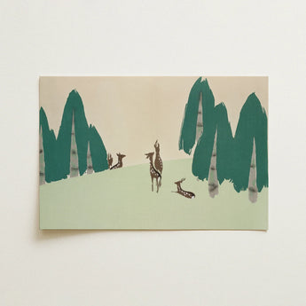 Deer - Kamisaka Sekka Woodland Forest Art Print / Canvas, Kamisaka Sekka Woodland, Sekka Woodland Forest, Teal-green Pine