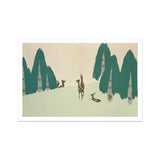 Deer - Kamisaka Sekka Woodland Forest Art Print / Canvas, Kamisaka Sekka Woodland, Sekka Woodland Forest, Teal-green Pine