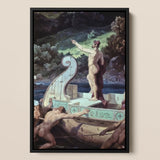 Departure from the Land of Cyclops - Friedrich Preller Elder Art Print / Canvas Black-framed Classical Painting Muscular Nude Male, Paints