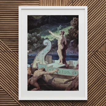 Departure from the Land of Cyclops - Friedrich Preller Elder Art Print / Canvas White-framed Classical Painting Nude Figures Boat Ornate,