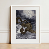 Destruction of Leviathan - Gustave Dore Art Print / Canvas, 12x16’’ / 31x41cm / White Frame / Matboard, Posters Prints & Visual Artwork,