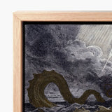 Framed Black-and-white Dramatic Sea Monster Textured Dark Greenish-brown Heavens Ignite, Jaws Unhinged, Divine Silhouette Bearing