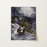 Destruction of Leviathan - Gustave Dore Art Print / Canvas Dark Intricately Detailed Illustration Sea Serpent Turbulent Waves Heavens