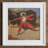 Devil’s Details - Fine Art Print / Canvas Red Cowboy Outfit Gold Accents White Hat Black Stages, Jewelry Dripping, Gilded Greyhound Noses