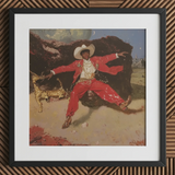 Devil’s Details - Fine Art Print / Canvas Red Cowboy Outfit White Hat Boots Leather Synthetic Black Stages, Gold Jewelry Dripping, Gilded