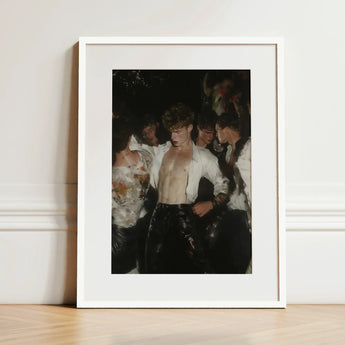 Devotion - Neo-baroque Gay Club Art Print / Canvas White-framed Moody Vintage-style Photograph Shirtless Man, Burned-out Music Video,