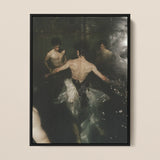 Dipping - Gay Grunge Baroque Ballet Art Print / Canvas Black-framed Artwork Dramatic Moody Scene Shirtless Men Water, Lumbar Dip, Deltoid