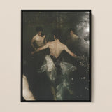 Dipping - Gay Grunge Baroque Ballet Art Print / Canvas Black-framed Artwork Dramatic Moody Scene Shirtless Men Water, Lumbar Dip, Deltoid