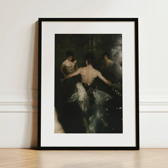 Dipping - Gay Grunge Baroque Ballet Art Print / Canvas Black-framed Dark Moody Painting Dancers Motion, Lumbar Dip, Deltoid Ridge Prints