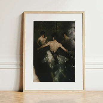 Dipping - Gay Grunge Baroque Ballet Art Print / Canvas Framed Light Wood Frame White Dark-toned, Lumbar Dip, Deltoid Ridge Prints