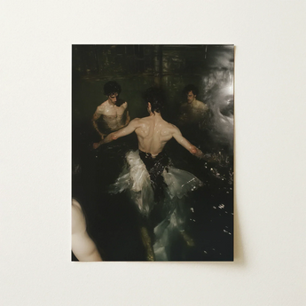 Dipping - Gay Grunge Baroque Ballet Art Print / Canvas Dark-toned Rectangular Three Shirtless Men Water, Lumbar Dip, Deltoid Ridge Prints