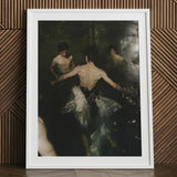 Dipping - Gay Grunge Baroque Ballet Art Print / Canvas White-framed Dramatic Moody Scene Three Shirtless, Lumbar Dip, Deltoid Ridge Prints