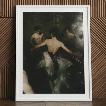 Dipping - Gay Grunge Baroque Ballet Art Print / Canvas White-framed Dramatic Moody Scene Three Shirtless, Lumbar Dip, Deltoid Ridge Prints