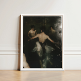 White-framed Art Print Dramatic Dark-toned Scene Figures Water Gay Grunge Baroque, Lumbar Dip Ballet, Deltoid Ridge
