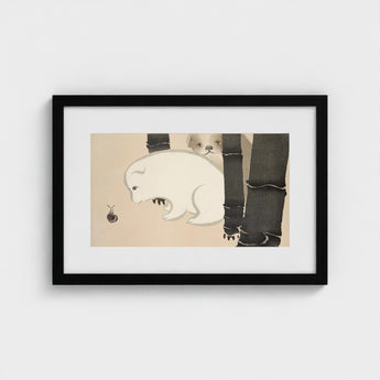 Dog and Snail - Kamisaka Sekka Kacho-e Art Print / Canvas Black-framed Artwork Minimalist Illustration White Bear Dark, Sekka’s, Prints