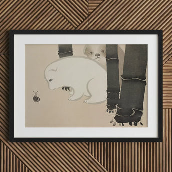 Dog and Snail - Kamisaka Sekka Kacho-e Art Print / Canvas Black-framed Artwork Whimsical Illustration White Polar Bear, Sekka’s, Prints