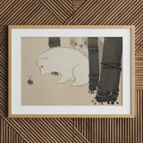 Dog and Snail - Kamisaka Sekka Kacho-e Art Print / Canvas Framed Artwork Whimsical Illustration White Stylized Animal Dark, Sekka’s, Prints