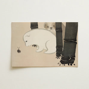 Dog and Snail - Kamisaka Sekka Kacho-e Art Print / Canvas Soft Beige Rectangular Art Print Whimsical Illustration Two Kamisaka Sekka,