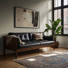 Dog and Snail - Kamisaka Sekka Kacho-e Art Print, Mid-century Modern Leather Sofa Wooden Frame Tufted Cushions