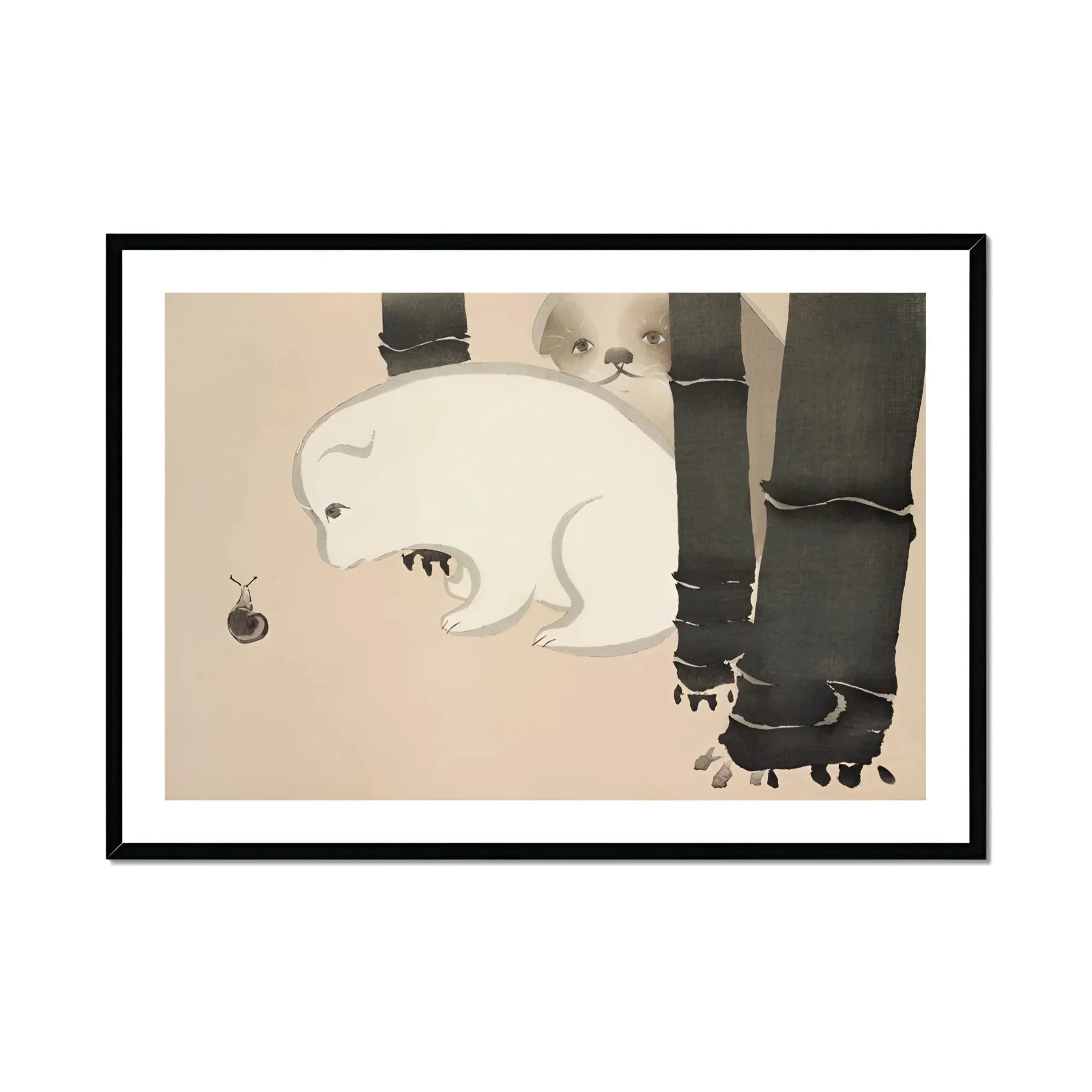 Dog and Snail - Kamisaka Sekka Kacho-e Art Print, White Polar Bear Snail