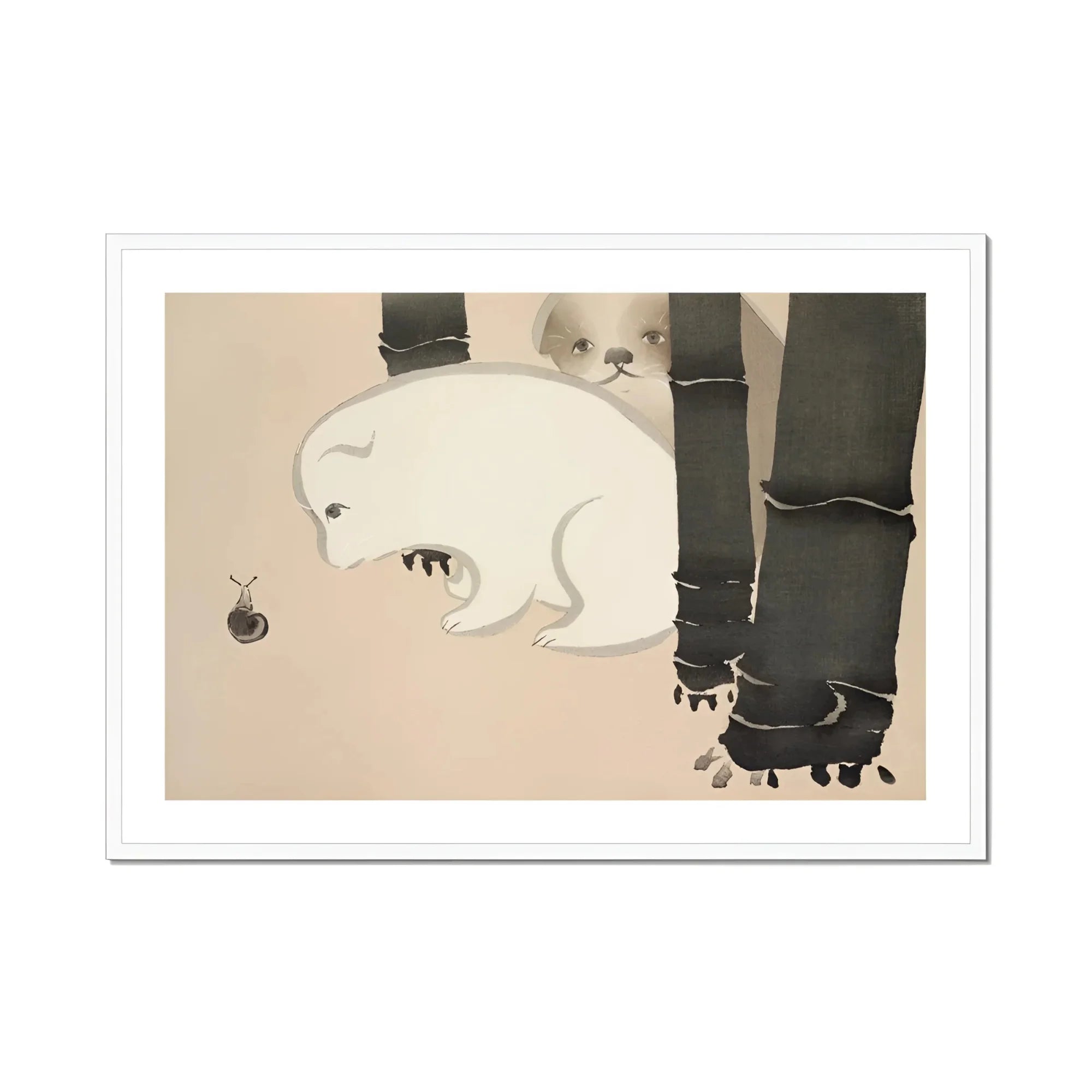 Dog and Snail - Kamisaka Sekka Kacho-e Art Print, White Polar Bear Snail