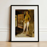 At the Door of Loft - Anders Zorn Art Print / Canvas Black-framed Nude Female Figure Warm Earthy, Paints, Four-pigment Austerity Mora,