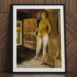 At the Door of Loft - Anders Zorn Art Print / Canvas Framed Oil Painting Nude Woman Warm Earthy Tones, Paints, Four-pigment Austerity Mora,