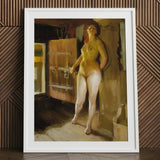 At the Door of Loft - Anders Zorn Art Print / Canvas White-framed Painting Nude Woman Warm Earthy Tones Wooden, Paints, Four-pigment