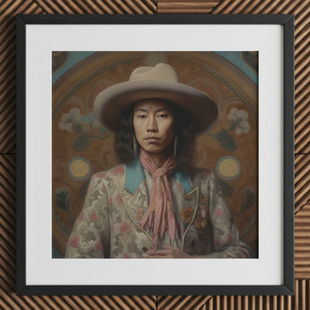 Dorjee - Tibetan Cowboy Dandy Art Print / Canvas, 12x12’’ / 31x31cm / Black Frame / Matboard, Posters Prints & Visual Artwork, Toby Leon