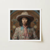 Dorjee - Tibetan Cowboy Dandy Art Print / Canvas Framed Portrait Person Off-white Wide-brimmed Hat Light Gray Gaysian, Elegant Outlaw’s,
