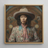 Dorjee - Tibetan Cowboy Dandy Art Print / Canvas Framed Portrait Person Wide-brimmed Beige Hat Ornate Patterned Gaysian, Elegant Outlaw’s,