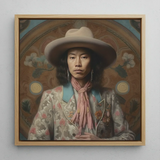 Dorjee - Tibetan Cowboy Dandy Art Print / Canvas Framed Portrait Person Wide-brimmed Beige Hat Ornate Patterned Dandy Gaysian Cowboy,