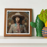 Dorjee - Tibetan Cowboy Dandy Art Print / Canvas Framed Portrait Person Wide-brimmed Hat Patterned Jacket Enclosed Gaysian, Elegant