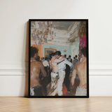 Black-framed Painting Lively Dance Scene Figures Motion Rendered Vintage Gay Tea, Chandelier Stutters