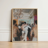 Framed Painting Light Wood Frame Energetic Dance Scene Vintage Gay Tea, Chandelier Stutters