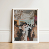 White-framed Artwork Lively Dance Scene Ornate Room Vintage Gay Tea, Chandelier Stutters