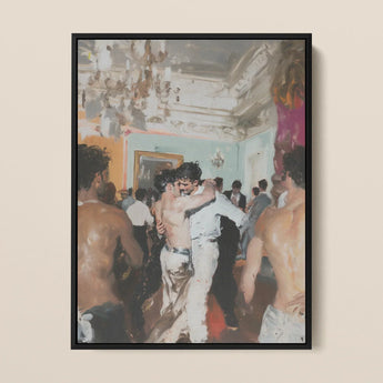 Double Trouble - Vintage Gay Tea Dance Art Print / Canvas Black-framed Painting Lively Dance Scene Ornate Room Warm Vintage Gay Tea, Tea