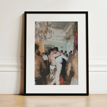 Double Trouble - Vintage Gay Tea Dance Art Print / Canvas Black-framed Vibrant Impressionistic Painting Dancers Elegant, Chandelier
