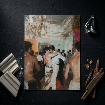 Double Trouble - Vintage Gay Tea Dance Art Print / Canvas Rectangular Canvas Print Vibrant Impressionistic Painting Men Ornate Vintage Gay