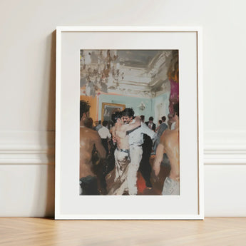 Double Trouble - Vintage Gay Tea Dance Art Print / Canvas White-framed Lively Scene Ornate Room, Chandelier Stutters Prints