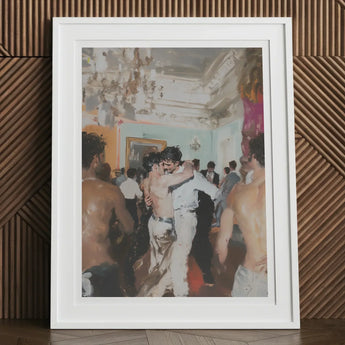 Double Trouble - Vintage Gay Tea Dance Art Print / Canvas White Framed Painting Couple, Chandelier Stutters Prints