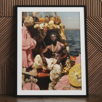 Douglas - Black Gay Pirate Art Print / Canvas Black-framed Muscular Man Ornate Cream-colored Attire, Myth Made Flesh, Prints